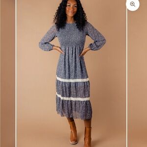 Roolee - Samantha Blaire Blue Floral Tiered Dress - Small